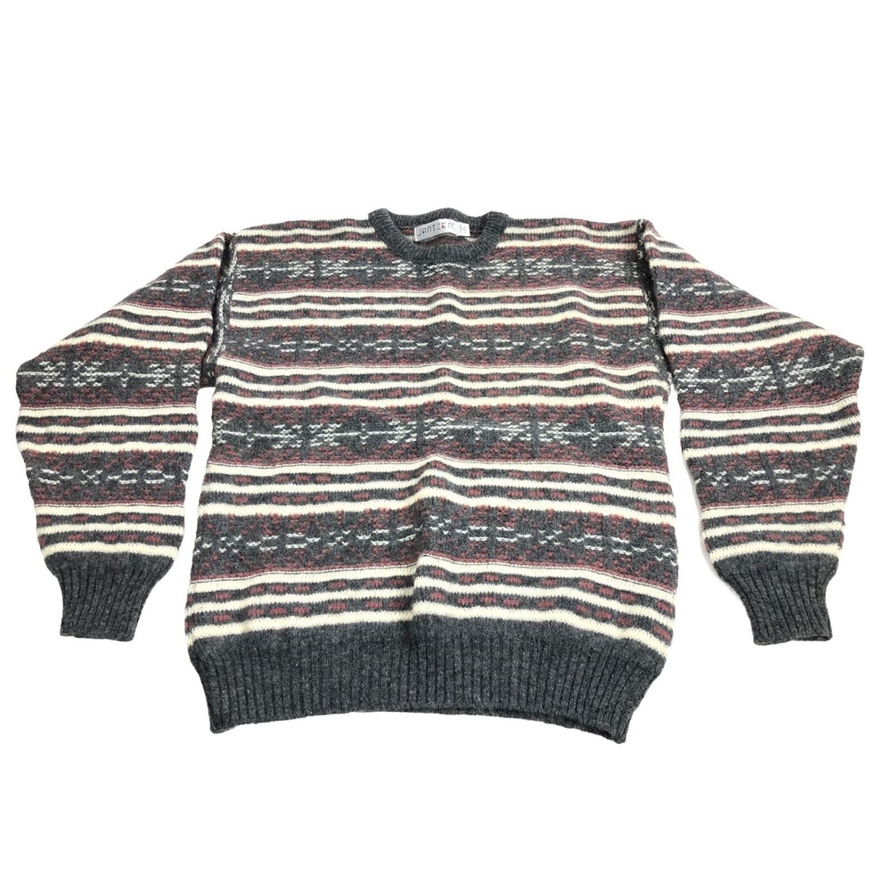💰Bundle 3/$30 VINTAGE Jantzen Sweater Mens Large Gray Cream Geotmetic Made USA